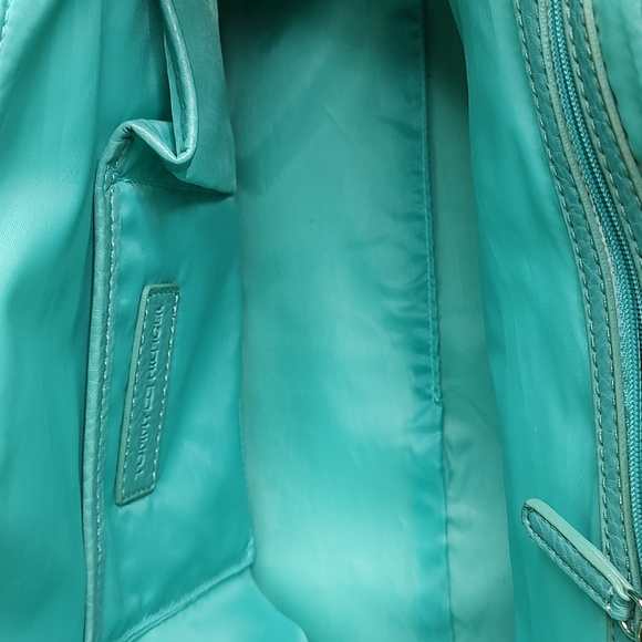 Vintage Tommy Hilfiger Straw & Cloth Handbag Turquoise Blue and Soft Tan - Picture 12 of 16